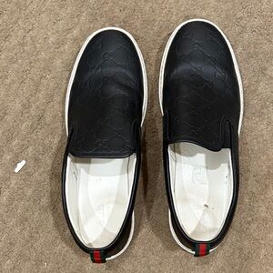 Gucci Men's Black and White Slip-On Loafers-11